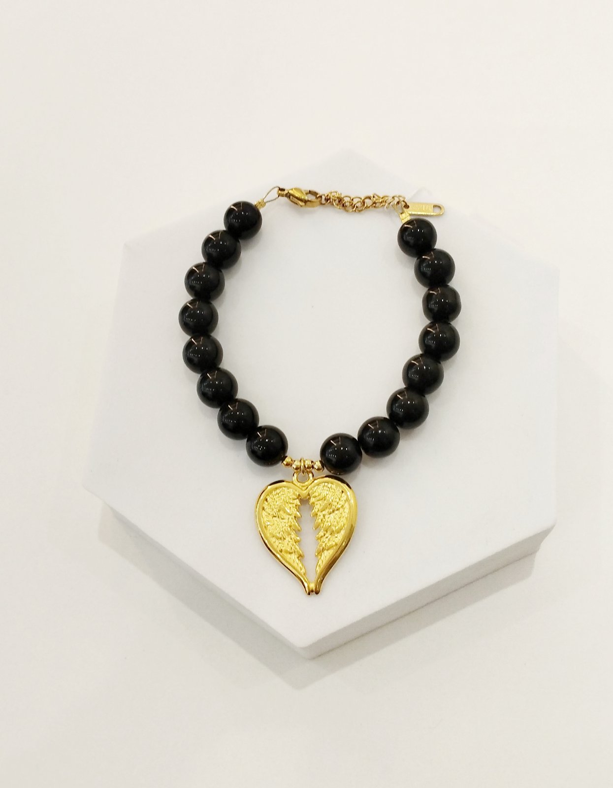 Βραχιόλι με γυάλινες χάντρες & επίχρυσο μοτίφ