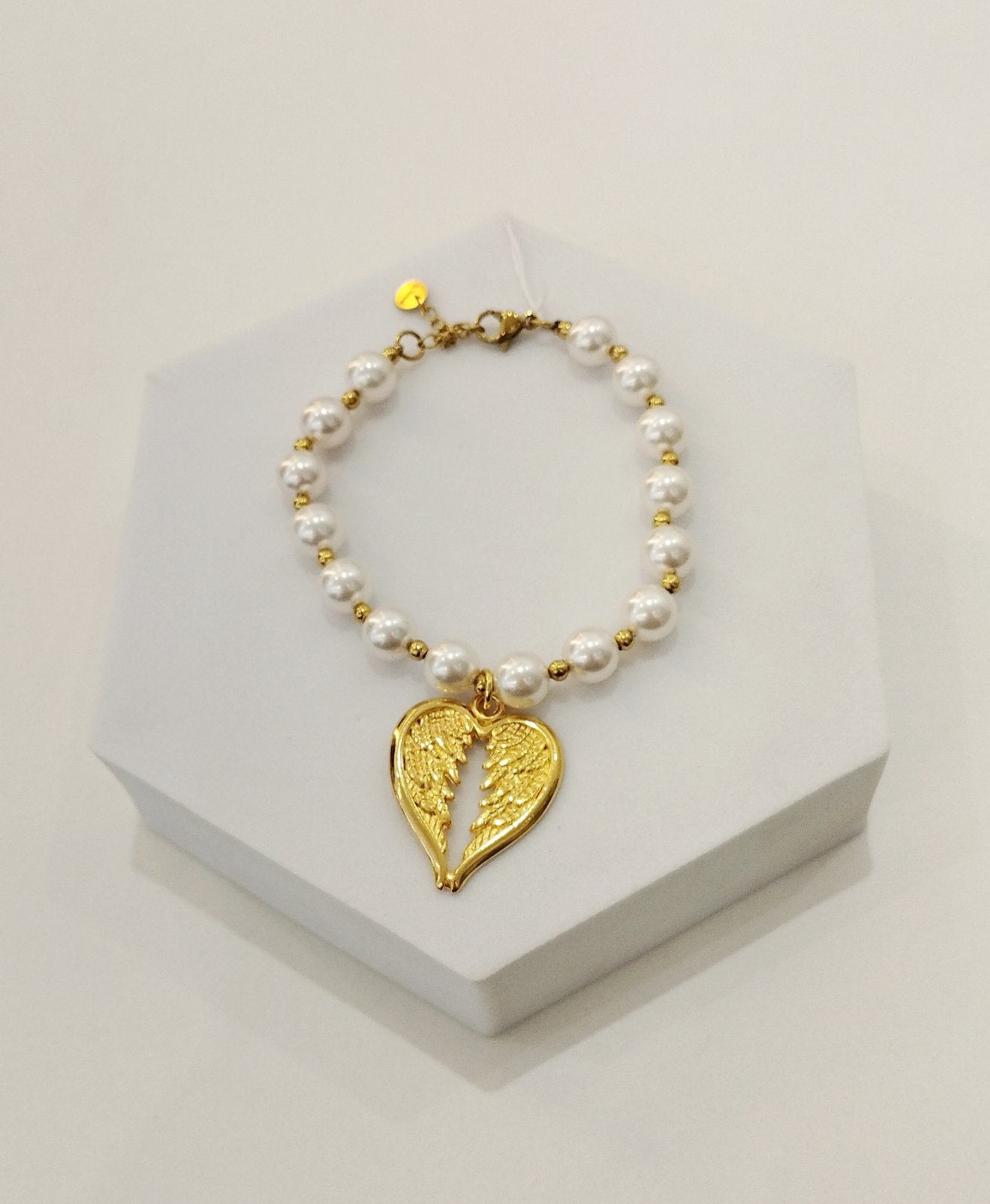 Βραχιόλι με γυάλινες χάντρες & επίχρυσο μοτίφ