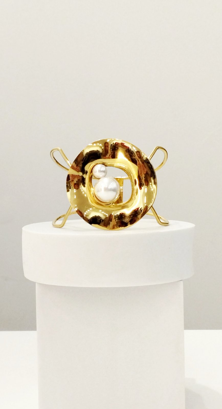 Βραχιόλι ατσάλινο με ακανόνιστο κύκλο & πέρλες