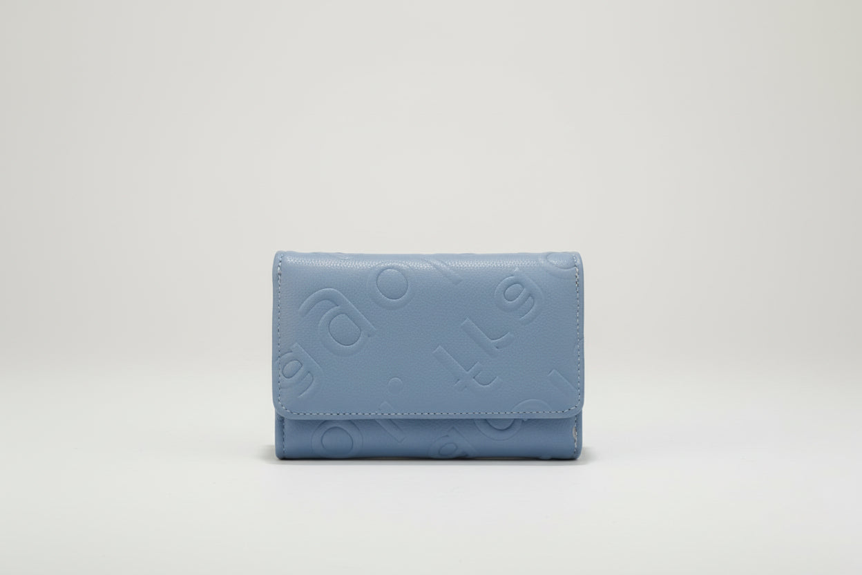 Light blue wallet on a white surface