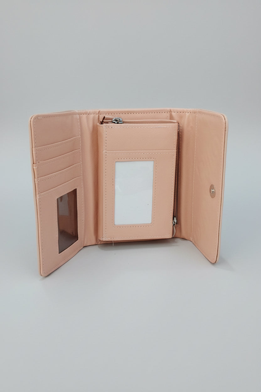 Pink wallet open on a white  background