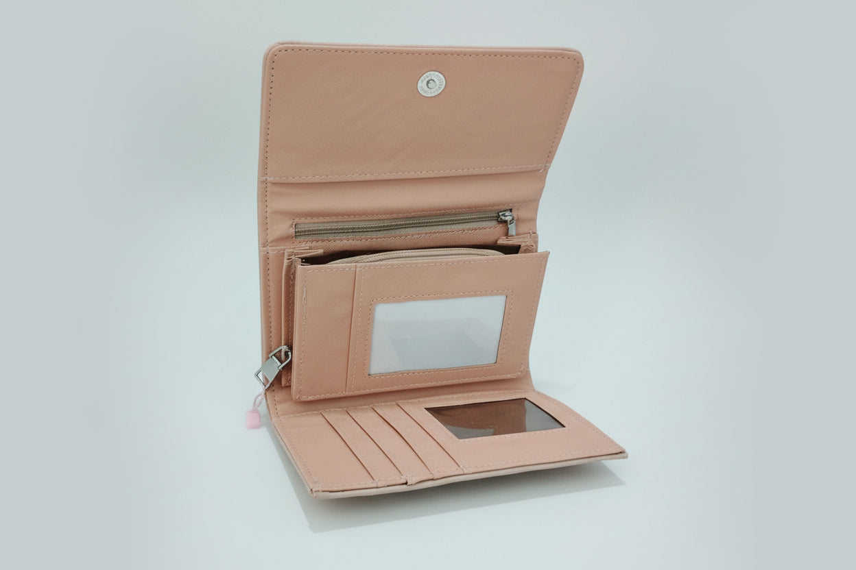 pink wallet opened in white backround