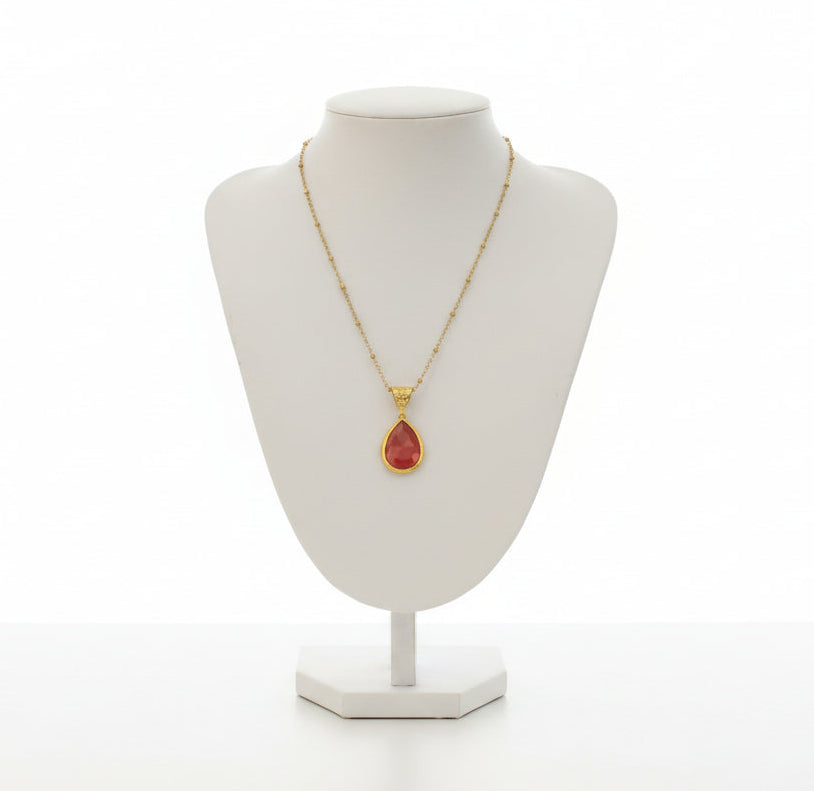 Χειροποίητο Κολιέ με Πέτρα Cat Eye & Επιχρυσωμένο Ορείχαλκο – Ατσάλινη Αλυσίδα