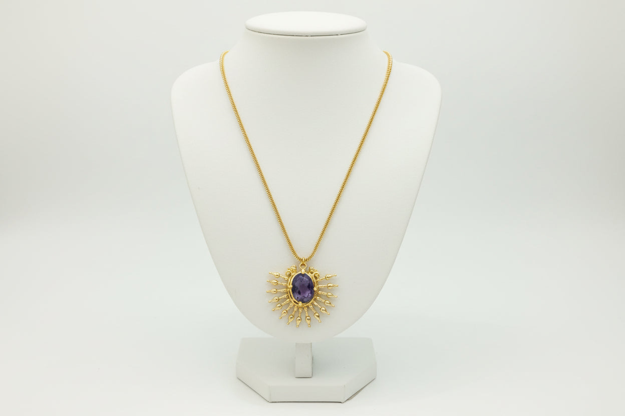 Χειροποίητο Κολιέ με Φυσική Πέτρα & Επιχρυσωμένο Ορείχαλκο – Ατσάλινη Αλυσίδα