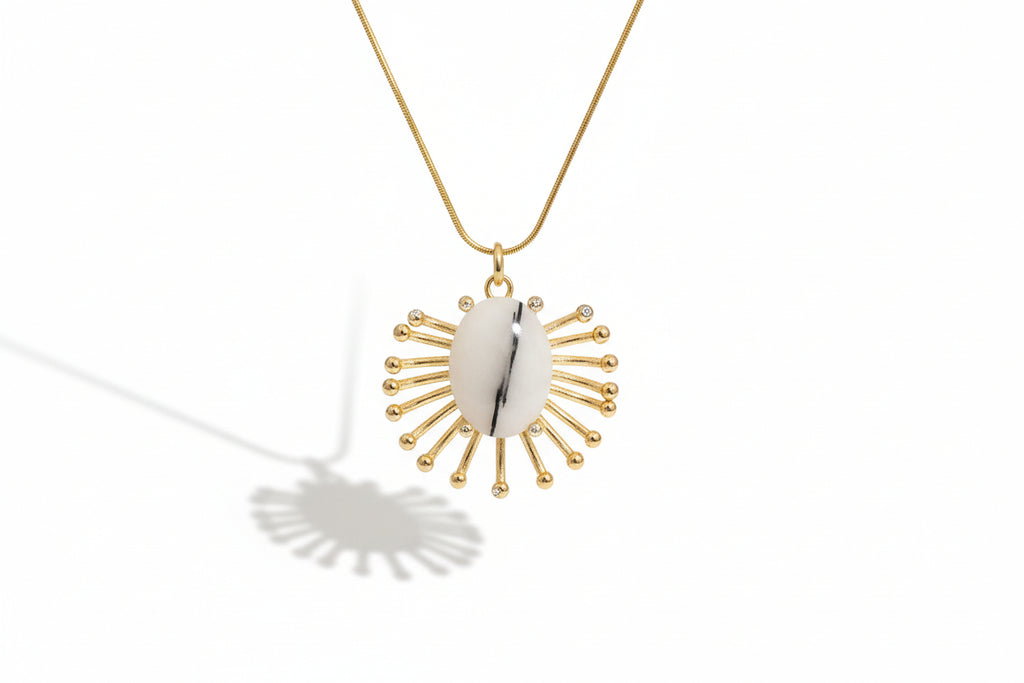 Χειροποίητο Κολιέ με Φυσική Πέτρα & Επιχρυσωμένο Ορείχαλκο – Ατσάλινη Αλυσίδα