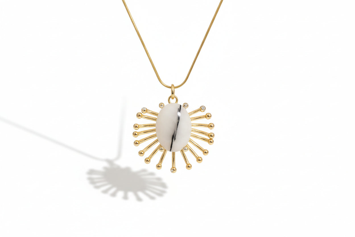 Χειροποίητο Κολιέ με Φυσική Πέτρα & Επιχρυσωμένο Ορείχαλκο – Ατσάλινη Αλυσίδα