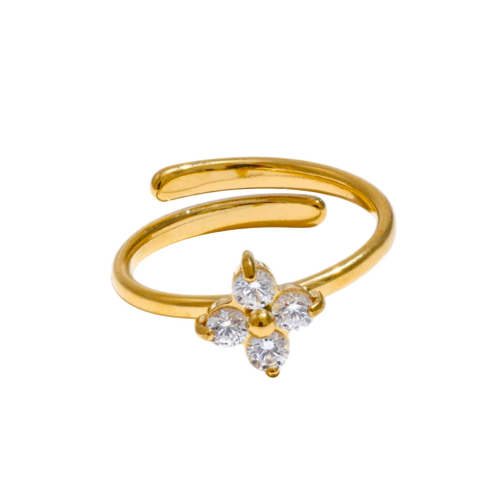 Γυναικείο Ατσάλινο Ρυθμιζόμενο Δαχτυλίδι Σε Σχήμα Λουλούδι Με Πέτρες Ζιργκόν – Women’s Adjustable Steel Ring in Flower Shape with Zircon Stones