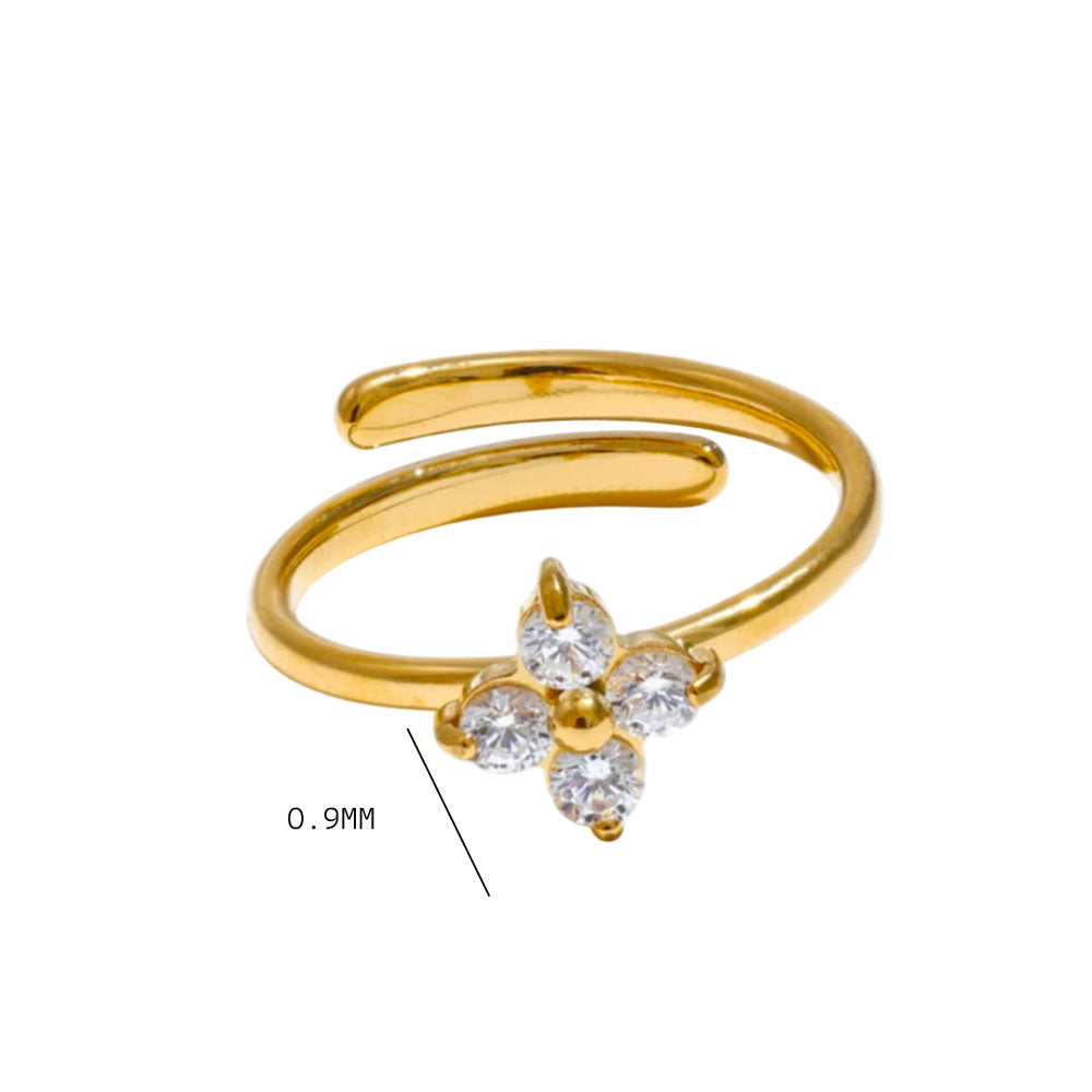 Γυναικείο Ατσάλινο Ρυθμιζόμενο Δαχτυλίδι Σε Σχήμα Λουλούδι Με Πέτρες Ζιργκόν – Women’s Adjustable Steel Ring in Flower Shape with Zircon Stones