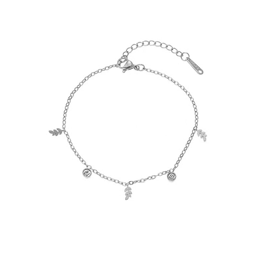 Ατσάλινο Βραχιόλι με Φύλλο & Ζιργκόν-Steel Bracelet with Leaf & Zirconia