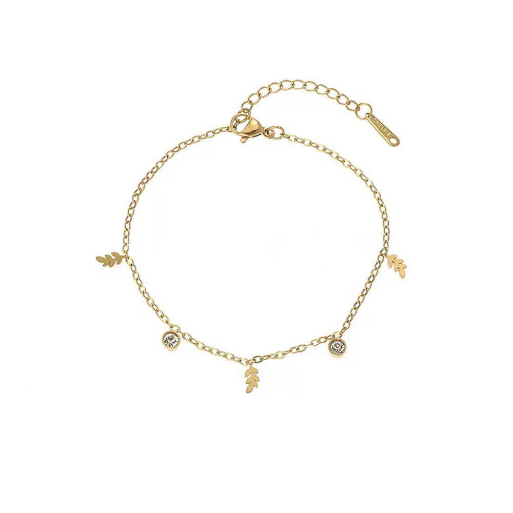 Ατσάλινο Βραχιόλι με Φύλλο & Ζιργκόν-Steel Bracelet with Leaf & Zirconia