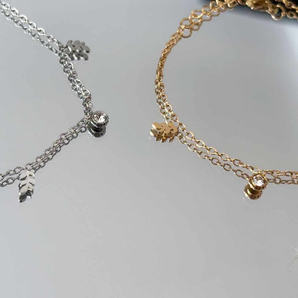 Ατσάλινο Βραχιόλι με Φύλλο & Ζιργκόν-Steel Bracelet with Leaf & Zirconia