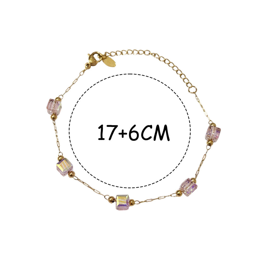 Βραχιόλι Γυναικείο με Ατσάλινη Αλυσίδα & Κρυστάλλινες Ροζ Χάντρες-Women’s Bracelet with Steel Chain & Crystal Beads