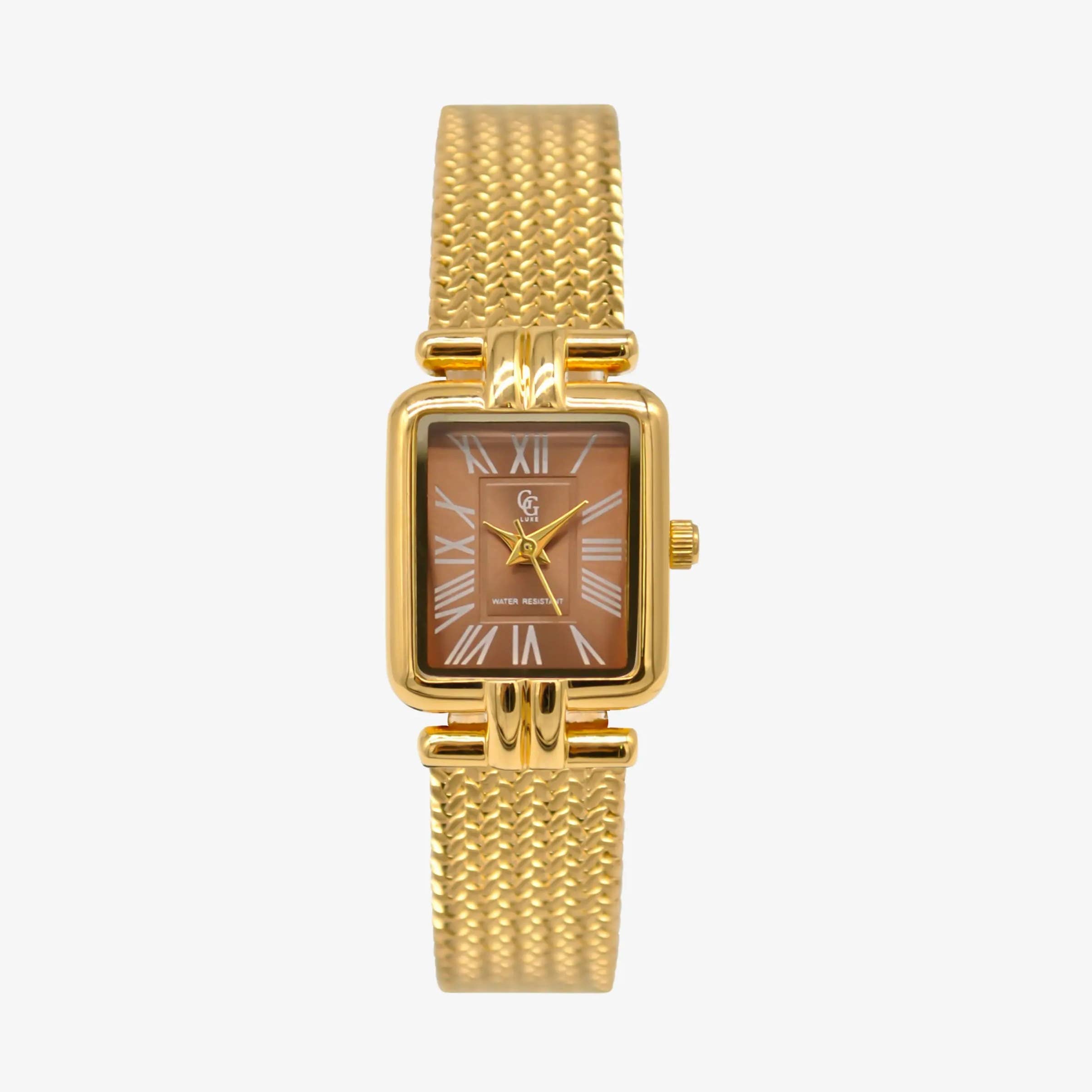 Charly Watch | Χρυσό Ρολόι με Καφέ Καντράν & Mesh Βραχιόλι