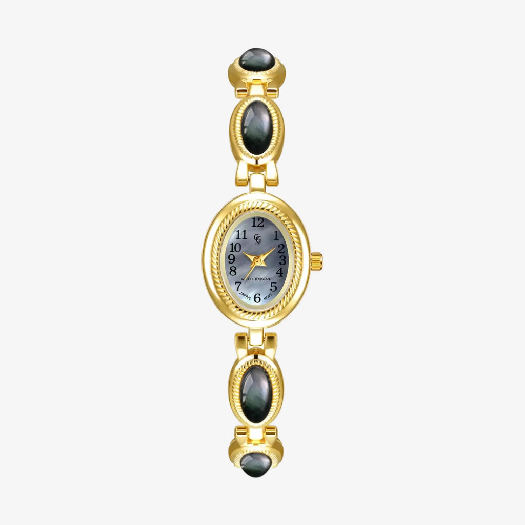 Solange Watch | Χρυσό Ρολόι Βραχιόλι με Γκρι-Μπλε Πέτρες