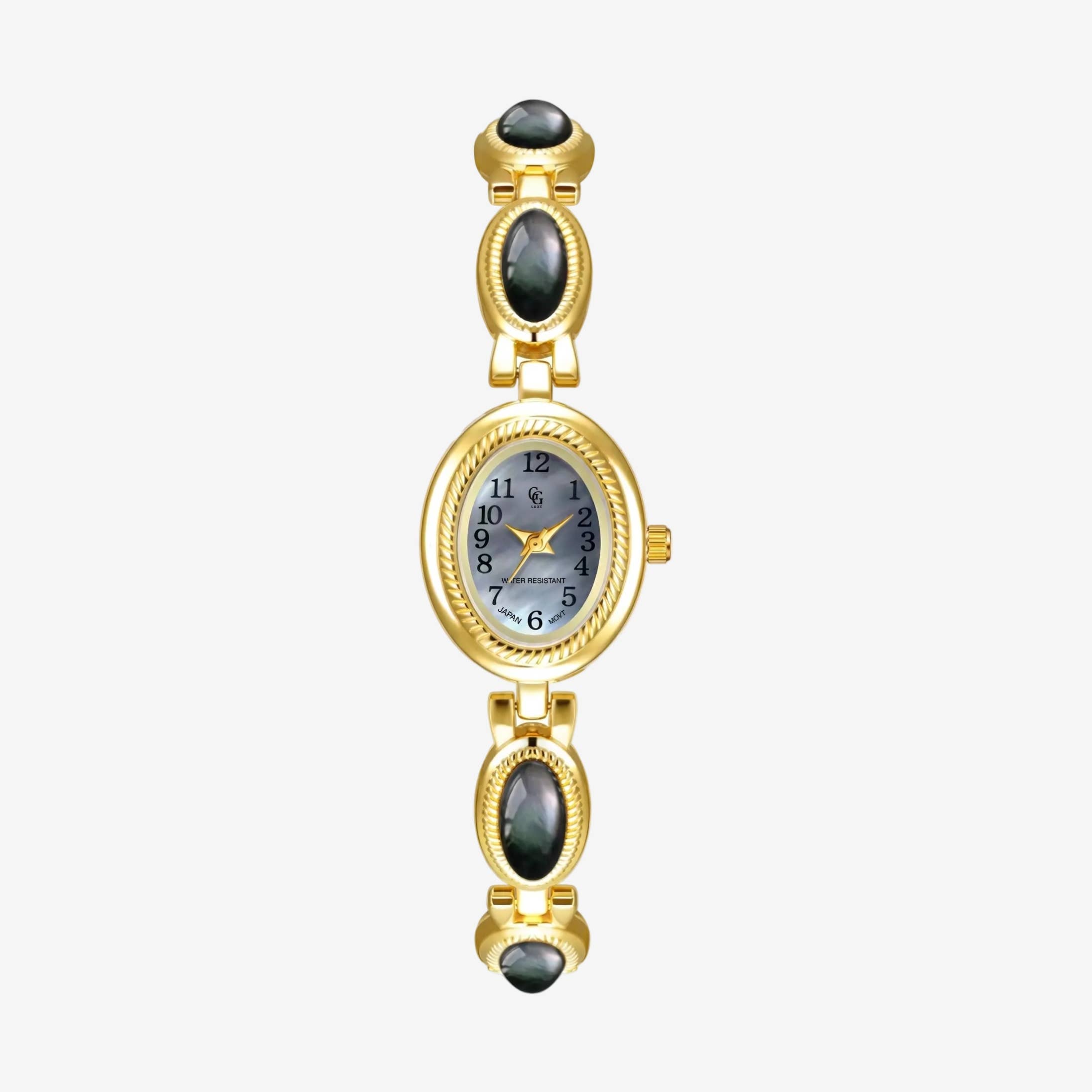 Solange Watch | Χρυσό Ρολόι Βραχιόλι με Γκρι-Μπλε Πέτρες