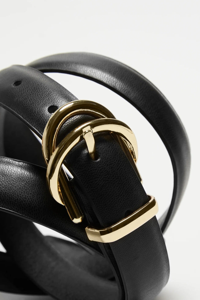 Ζώνη Γυναικεία Λεπτή με Χρυσή Αγκράφα Μαύρη | Women's Thin Belt with Gold Buckle Black